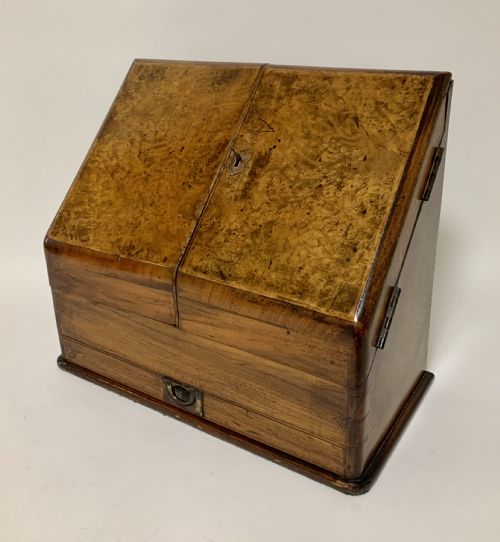 Antique Victorian Burr Walnut Desktop Stationery Cabinet