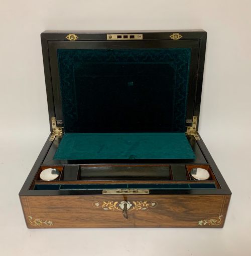 Antique Victorian Rosewood Abalone Mother of Pearl Inlaid Writing Slope Box