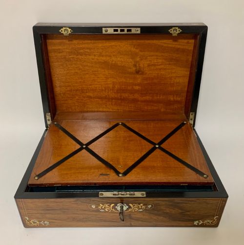 fig 1. Antique Victorian Rosewood Abalone Mother of Pearl Inlaid Writing Slope Box