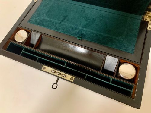 fig 2. Antique Victorian Rosewood Abalone Mother of Pearl Inlaid Writing Slope Box