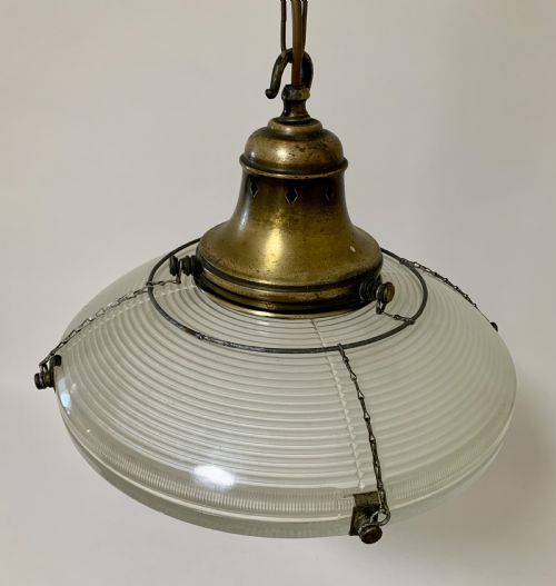 fig 1. Original Holophane Flying Saucer Glass Pendant Light