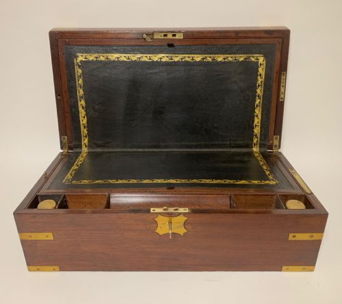 Antique Victorian Mahogany Brass Bound Campaign Writing Slope Box
