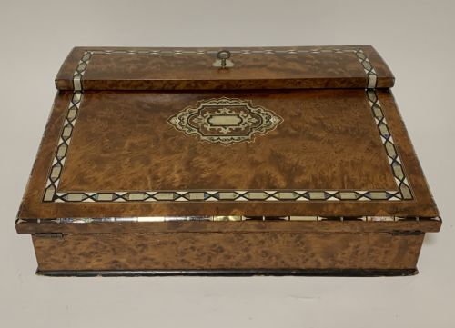 fig 1. Antique Regency Amboyna Mother of Pearl Inlaid Writing Slope Lap Box