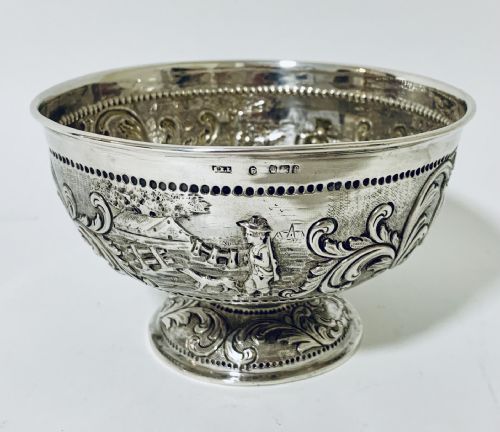 Antique Victorian Solid Sterling Silver Dutch Import Repousse Bowl