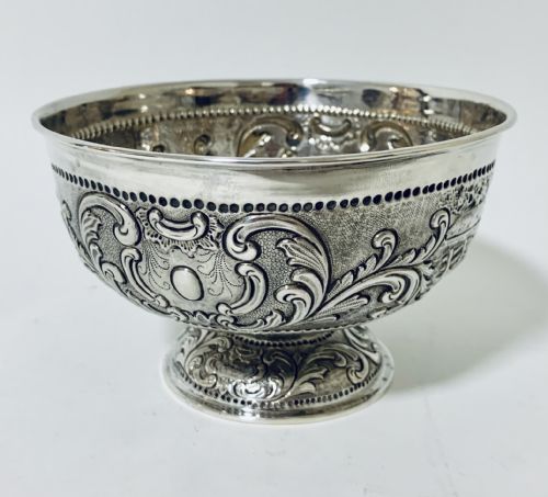 fig 1. Antique Victorian Solid Sterling Silver Dutch Import Repousse Bowl