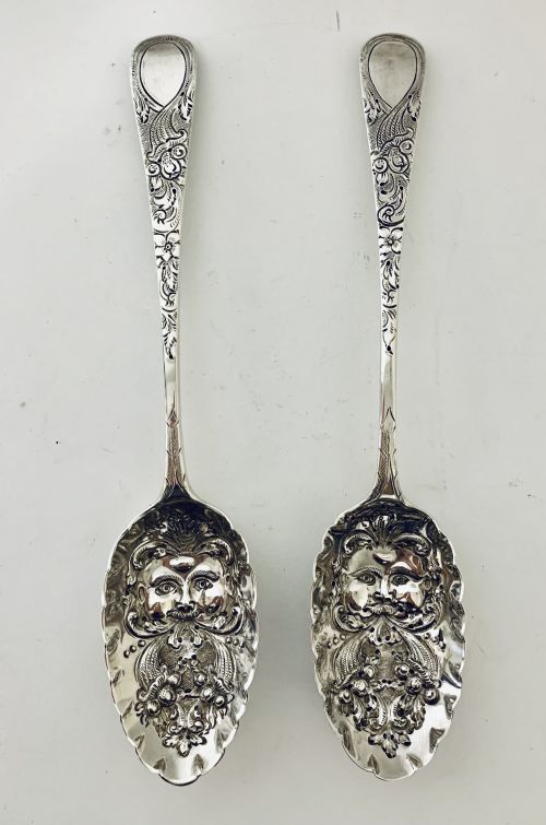 Pair of Antique Regency Solid Silver Berry Spoons