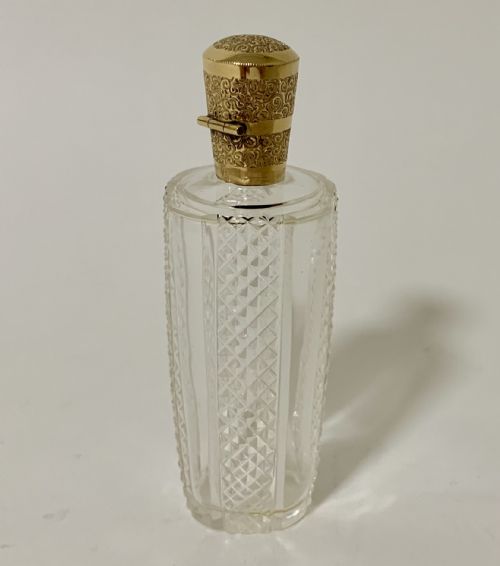 fig 1. Antique Dutch Cut Glass Scent Bottle with 14K Gold Top