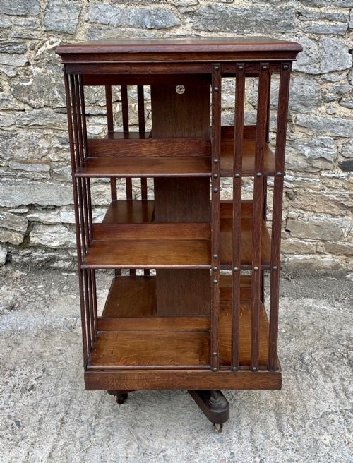 Large Antique Oak Revolving Bookcase by Maple & Co