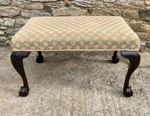Large Antique Upholstered Ball and Claw Foot Stool