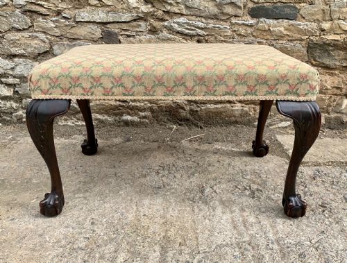 fig 1. Large Antique Upholstered Ball and Claw Foot Stool