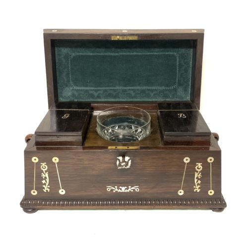 Regency Rosewood Mother of Pearl Inlaid Tea Caddy