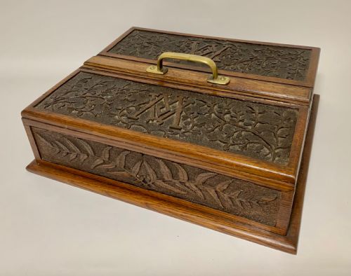 Large Antique Victorian Carved Oak Housekeepers Cutlery Box