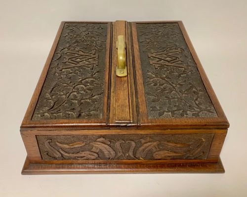 fig 1. Large Antique Victorian Carved Oak Housekeepers Cutlery Box