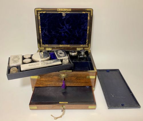 Victorian Rosewood Sterling Silver Vanity Box