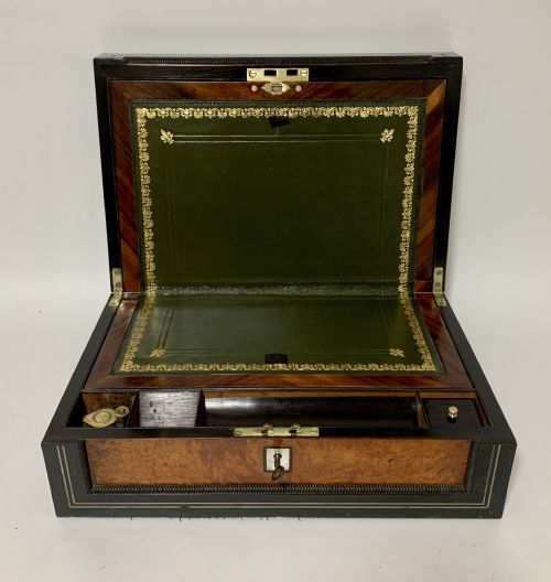 Antique Ebony and Burr Wood Writing Slope