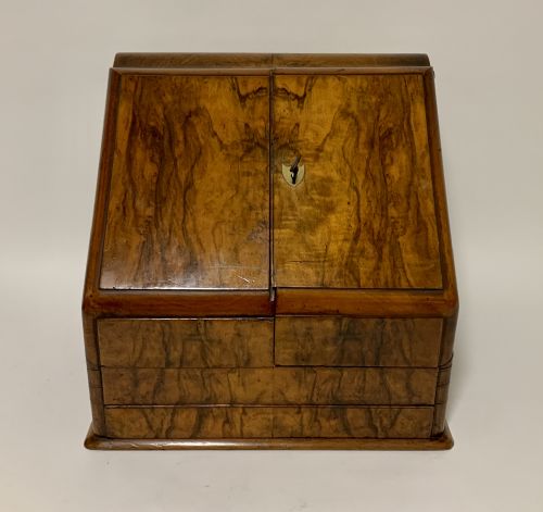 fig 1. Victorian Burr Walnut Stationery Cabinet with Calendar