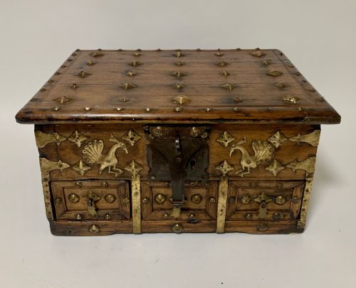 Antique Indian Brass Mounted Casket