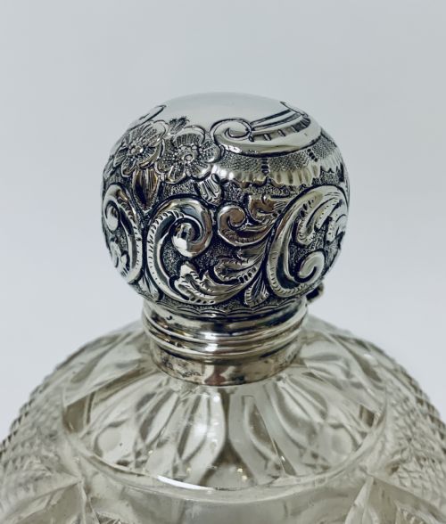 fig 1. Large Edwardian Cut Glass Silver Scent Bottle