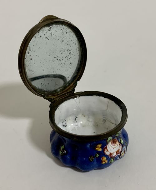 Antique Georgian Bilston Enamel Mirrored Patch Pill Box