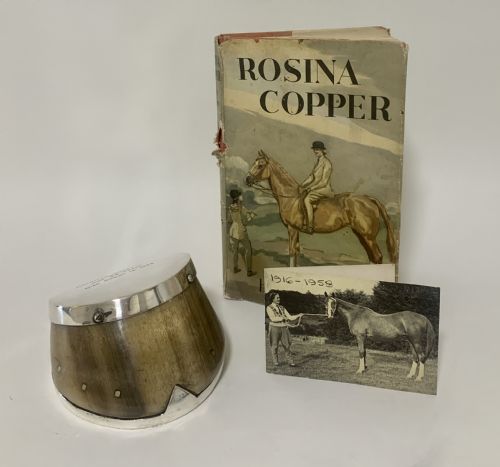 Antique Taxidermy Silver Mounted Horse Hoof of Rosina Copper with Book and Photo