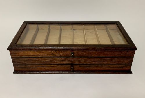 fig 1. Antique Oak Cantilever Haberdashery Sewing Box