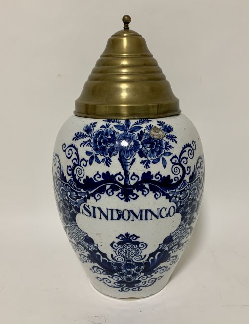 Antique 18th Century Delft "Sindomingo" Tobacco Jar
