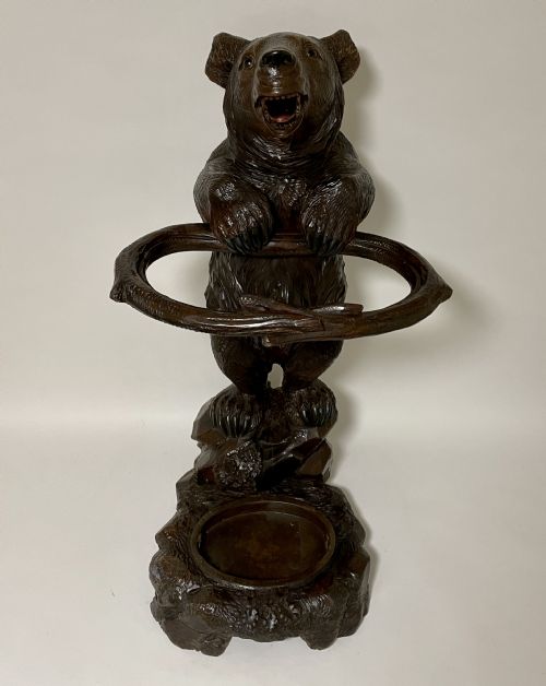 Antique Black Forest Carved Bear Stick and Umbrella Stand
