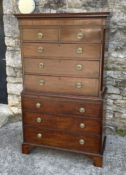 fig 1. Georgian Mahogany Chest on Chest Tallboy with Brushing Slide
