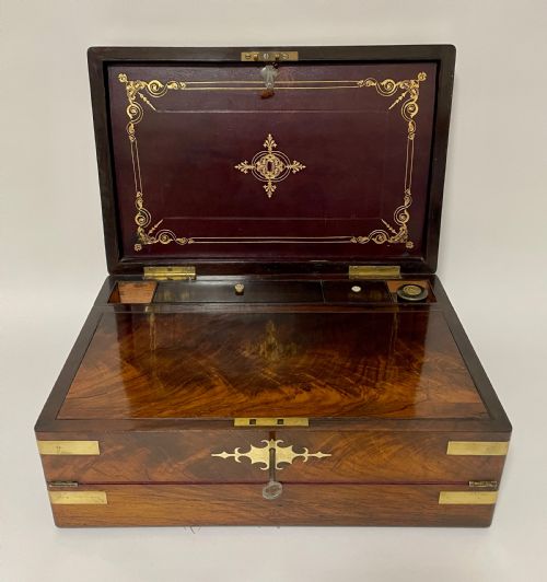 Victorian Rosewood Brass Bound Double Fold Writing Slope