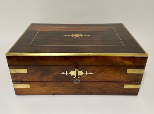 fig 1. Victorian Rosewood Brass Bound Double Fold Writing Slope