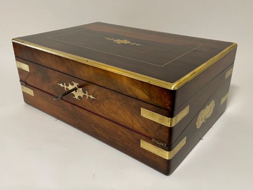 fig 2. Victorian Rosewood Brass Bound Double Fold Writing Slope