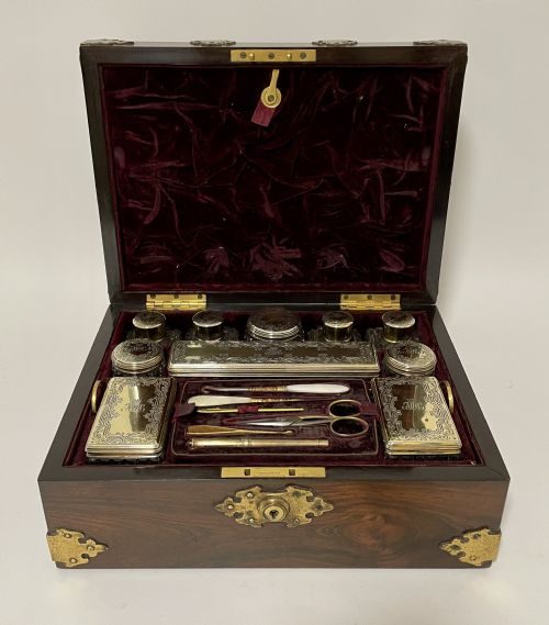 Victorian Rosewood Vanity Box with Silver Gilt Fittings 1844