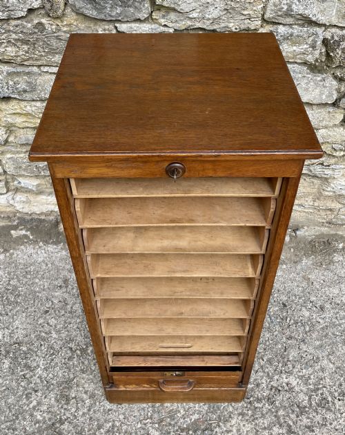 fig 1. Antique Oak Tambour Filing Cabinet