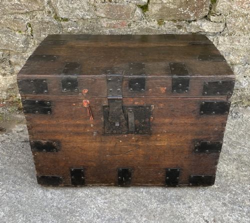 Antique Victorian Strapped Oak Silver Chest