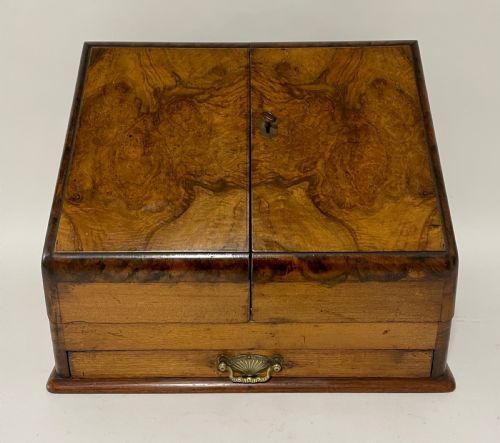 Antique Burr Walnut Desktop Stationery Cabinet Box