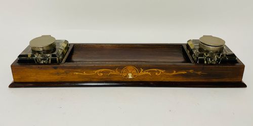 Antique Edwardian Inlaid Desktop Inkstand