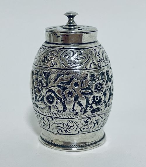 fig 1. Victorian Solid Silver Barrel Shaped Pepper Pot Shaker 