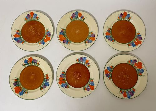 Set of 6 Clarice Cliff Crocus Side Plates
