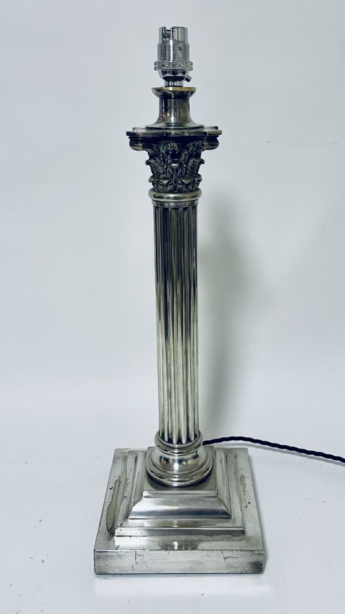 Antique Silver Plated Corinthian Column Table Lamp