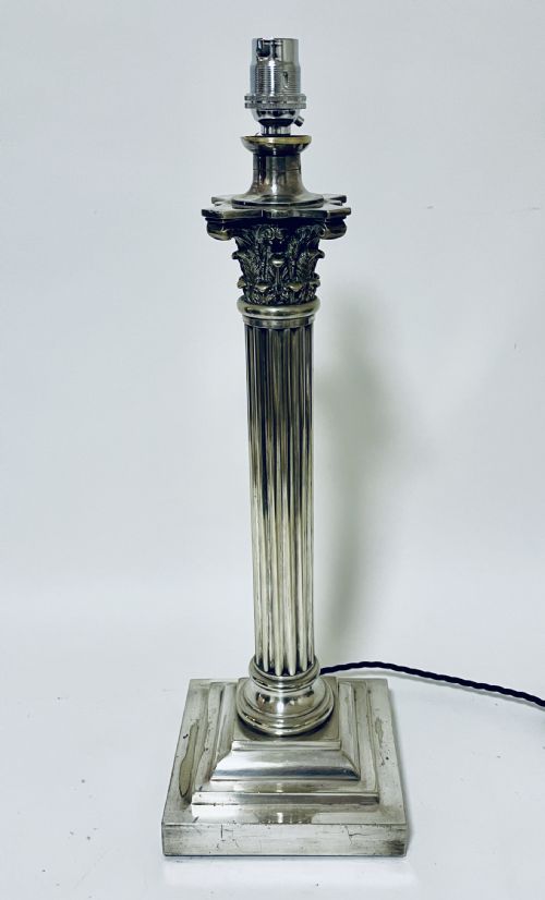 fig 1. Antique Silver Plated Corinthian Column Table Lamp