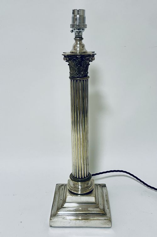 Antique Silver Plated Corinthian Column Table Lamp