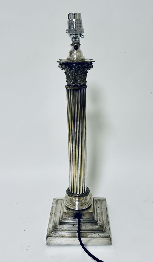 fig 1. Antique Silver Plated Corinthian Column Table Lamp