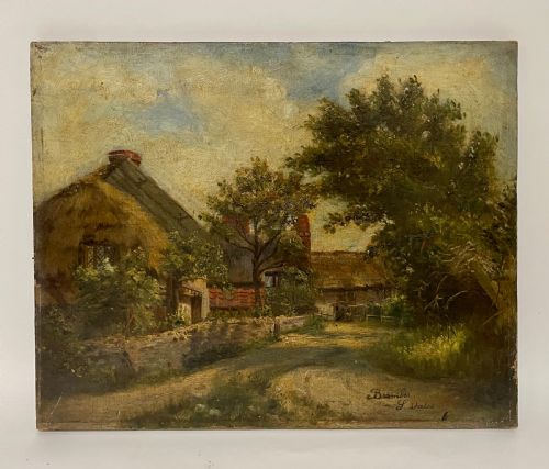 Decorative Countryside Oil on Canvas Painting of Bramber