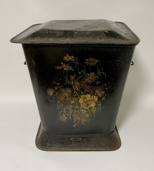 Antique Victorian Toleware Coal Bin with Liner
