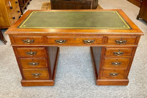 fig 1. Antique Edwardian Oak Pedestal Writing Desk