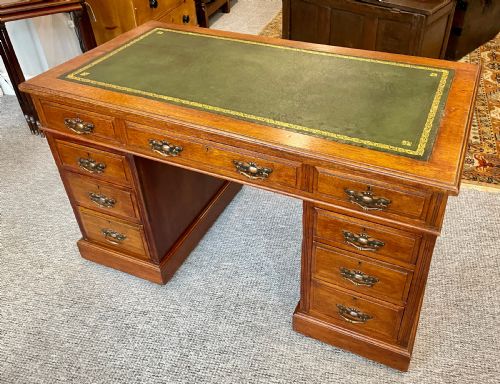 fig 2. Antique Edwardian Oak Pedestal Writing Desk