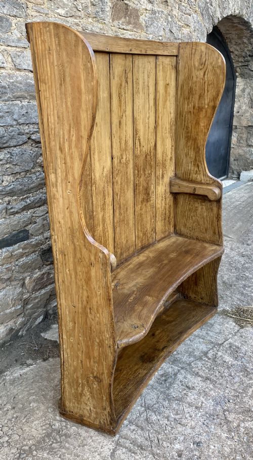 fig 1. Antique Curved Wing Back Pine and Elm Settle