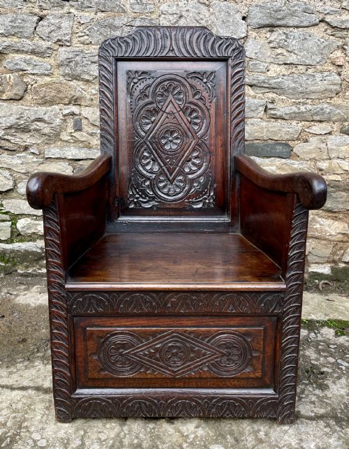 fig 1. Antique 18th Century Oak Lambing Chair