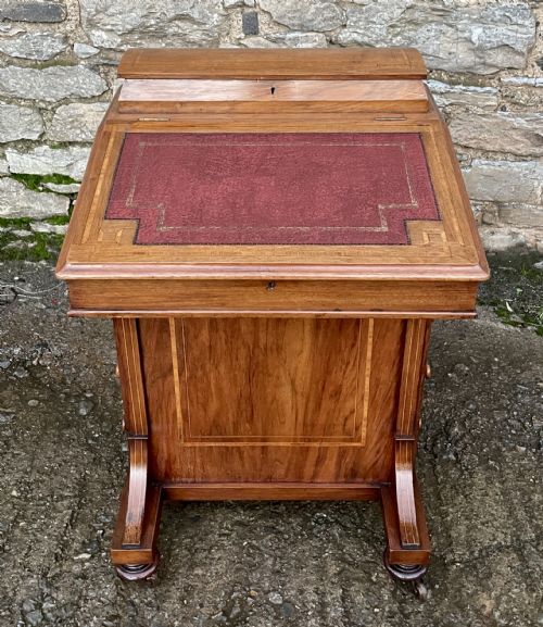 Antique Edwardian Walnut Inlaid Davenport