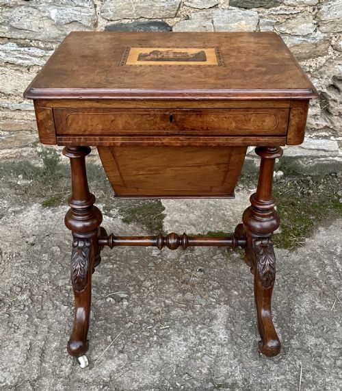 Victorian Walnut Tunbridge Inlaid Sewing Table